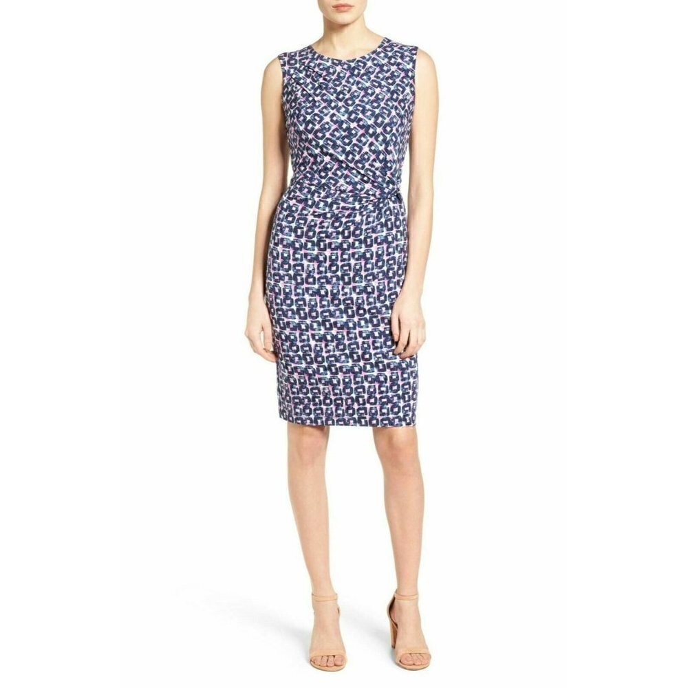 NIC+ZOE Groundwork Twist Print Sheath Dress Navy Pink PL NWT